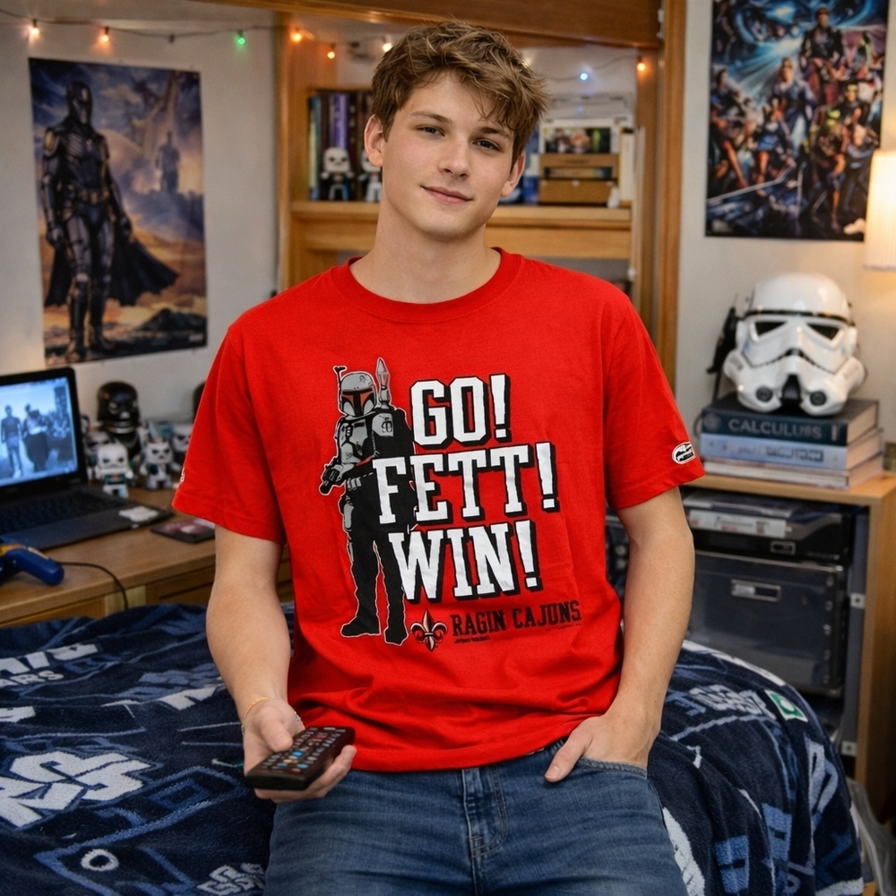 Star Wars Boba Fett Go! Fett! Win! UL Ragin Cajuns L Graphic Nerdcore Tee Shirt